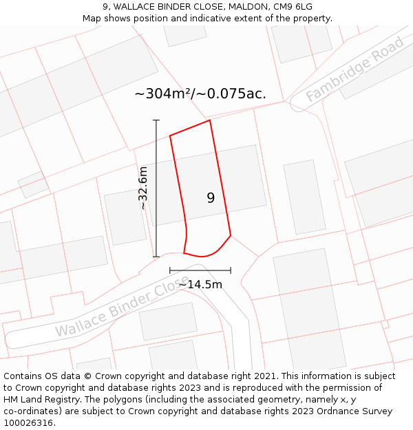 9, WALLACE BINDER CLOSE, MALDON, CM9 6LG: Plot and title map