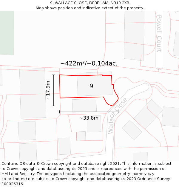 9, WALLACE CLOSE, DEREHAM, NR19 2XR: Plot and title map