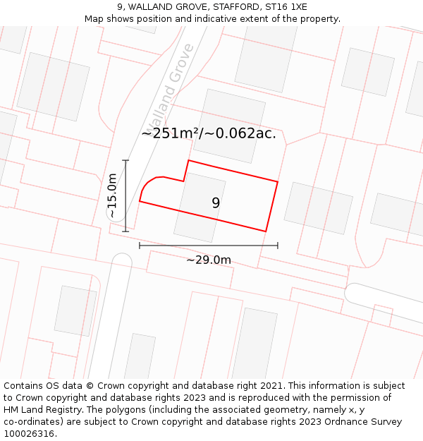 9, WALLAND GROVE, STAFFORD, ST16 1XE: Plot and title map