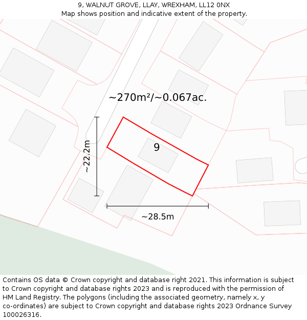 9, WALNUT GROVE, LLAY, WREXHAM, LL12 0NX: Plot and title map