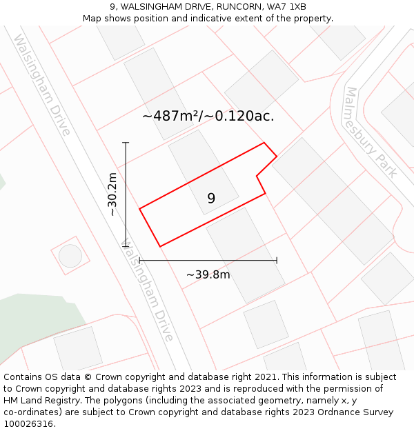 9, WALSINGHAM DRIVE, RUNCORN, WA7 1XB: Plot and title map