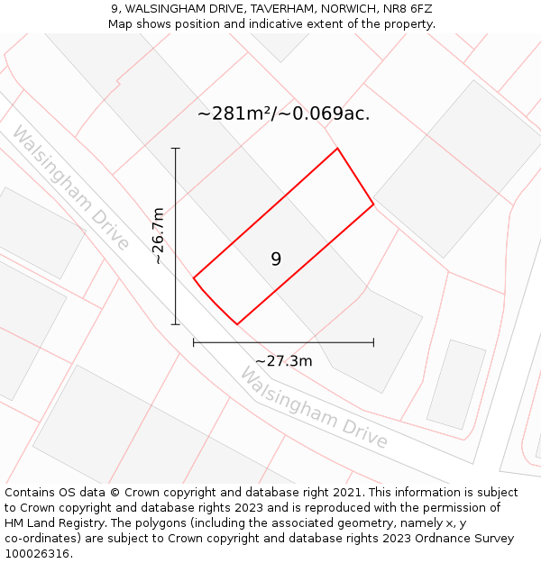 9, WALSINGHAM DRIVE, TAVERHAM, NORWICH, NR8 6FZ: Plot and title map