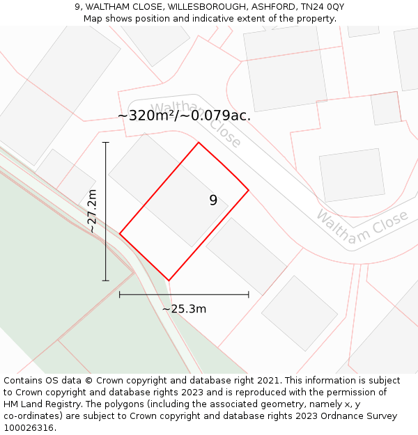 9, WALTHAM CLOSE, WILLESBOROUGH, ASHFORD, TN24 0QY: Plot and title map
