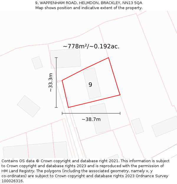 9, WAPPENHAM ROAD, HELMDON, BRACKLEY, NN13 5QA: Plot and title map