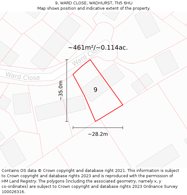 9, WARD CLOSE, WADHURST, TN5 6HU: Plot and title map