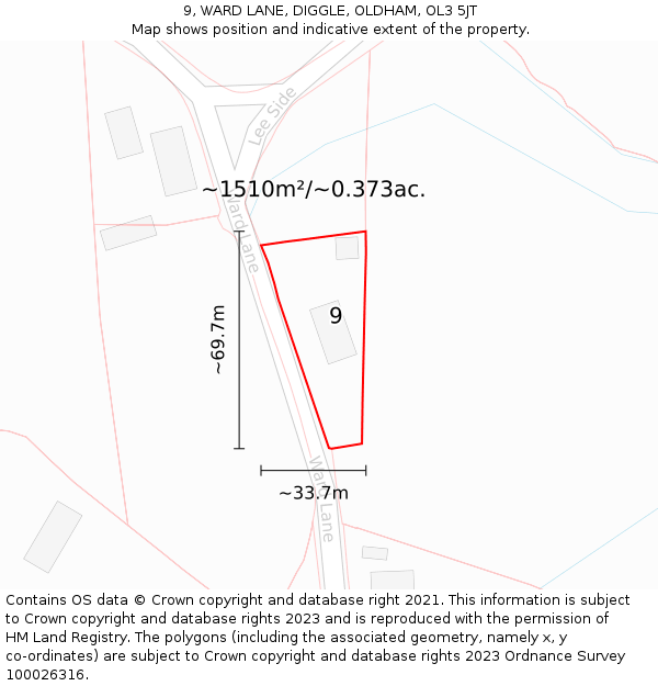 9, WARD LANE, DIGGLE, OLDHAM, OL3 5JT: Plot and title map