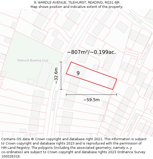 9, WARDLE AVENUE, TILEHURST, READING, RG31 6JR: Plot and title map