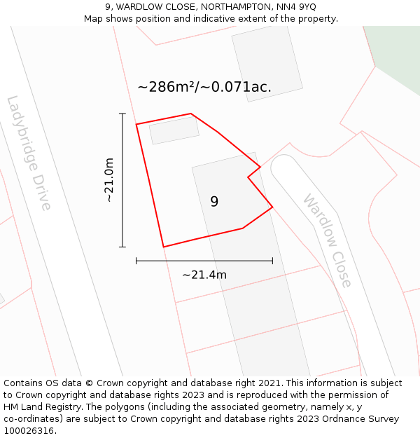 9, WARDLOW CLOSE, NORTHAMPTON, NN4 9YQ: Plot and title map