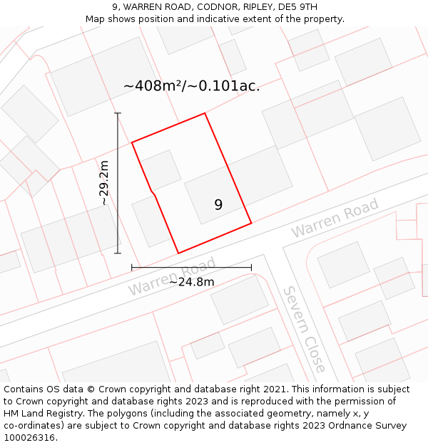 9, WARREN ROAD, CODNOR, RIPLEY, DE5 9TH: Plot and title map