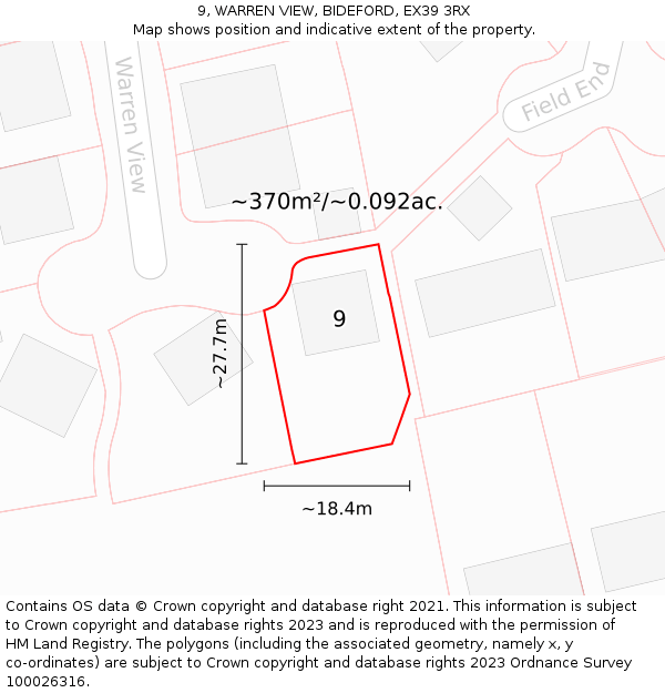 9, WARREN VIEW, BIDEFORD, EX39 3RX: Plot and title map