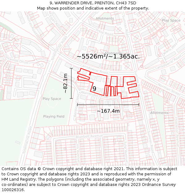 9, WARRENDER DRIVE, PRENTON, CH43 7SD: Plot and title map