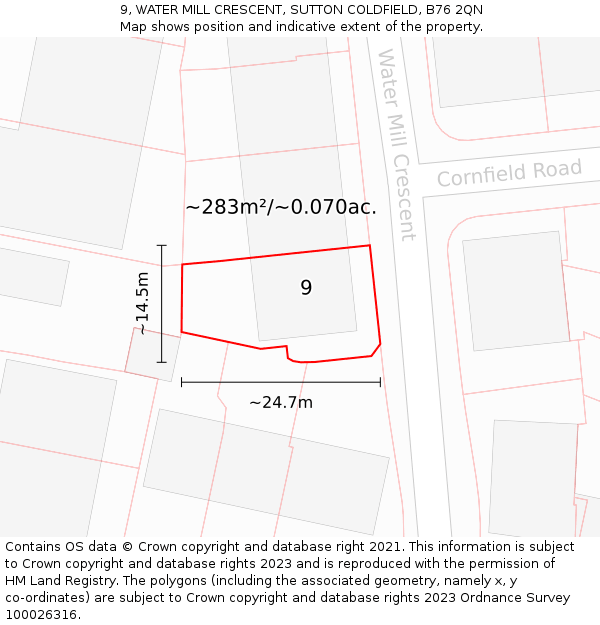 9, WATER MILL CRESCENT, SUTTON COLDFIELD, B76 2QN: Plot and title map