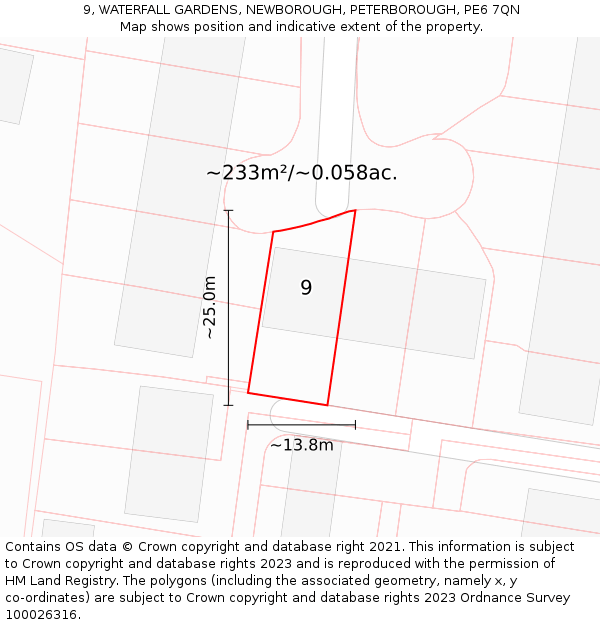 9, WATERFALL GARDENS, NEWBOROUGH, PETERBOROUGH, PE6 7QN: Plot and title map