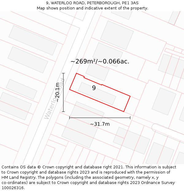 9, WATERLOO ROAD, PETERBOROUGH, PE1 3AS: Plot and title map