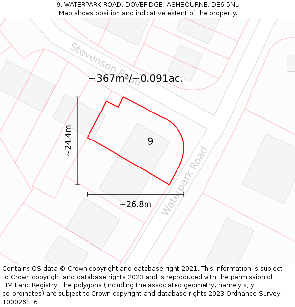 9, WATERPARK ROAD, DOVERIDGE, ASHBOURNE, DE6 5NU: Plot and title map