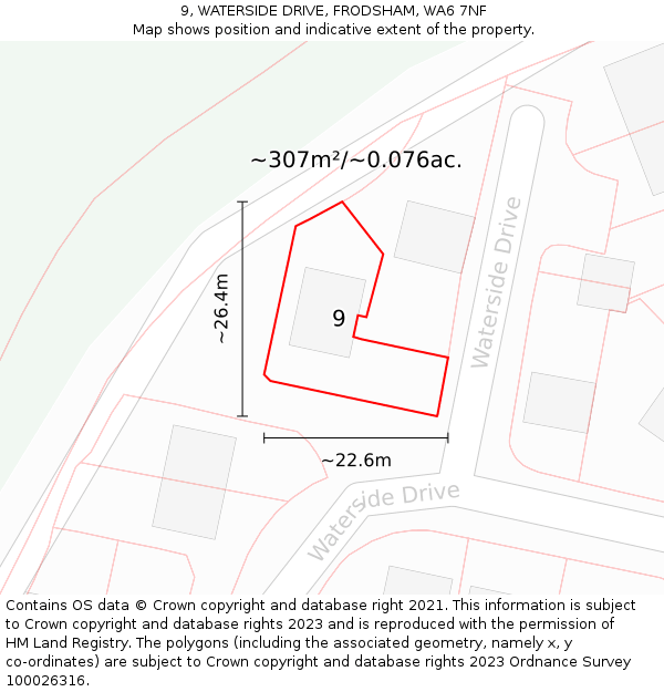 9, WATERSIDE DRIVE, FRODSHAM, WA6 7NF: Plot and title map