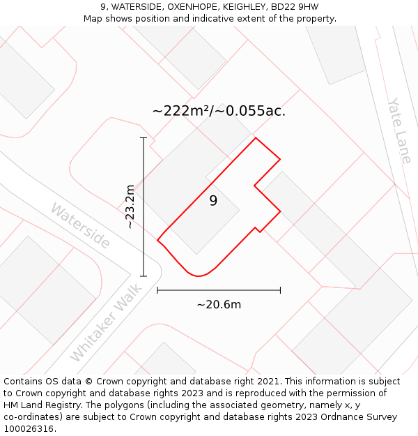 9, WATERSIDE, OXENHOPE, KEIGHLEY, BD22 9HW: Plot and title map