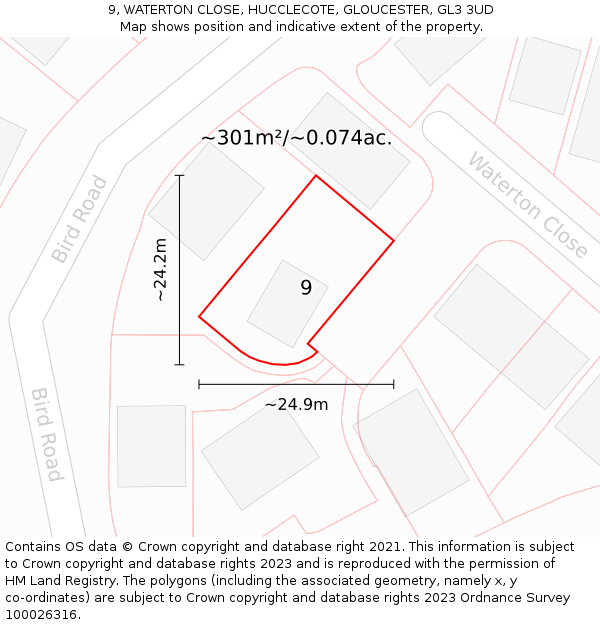 9, WATERTON CLOSE, HUCCLECOTE, GLOUCESTER, GL3 3UD: Plot and title map