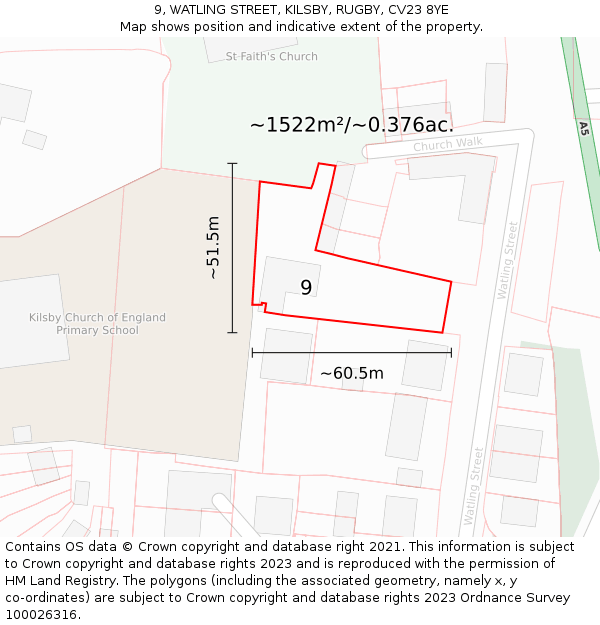 9, WATLING STREET, KILSBY, RUGBY, CV23 8YE: Plot and title map