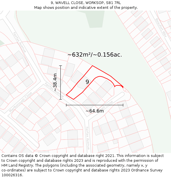 9, WAVELL CLOSE, WORKSOP, S81 7RL: Plot and title map