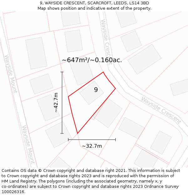 9, WAYSIDE CRESCENT, SCARCROFT, LEEDS, LS14 3BD: Plot and title map