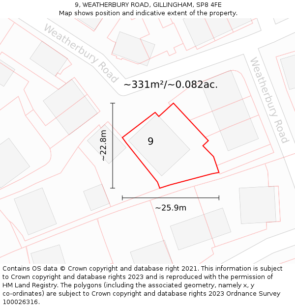 9, WEATHERBURY ROAD, GILLINGHAM, SP8 4FE: Plot and title map
