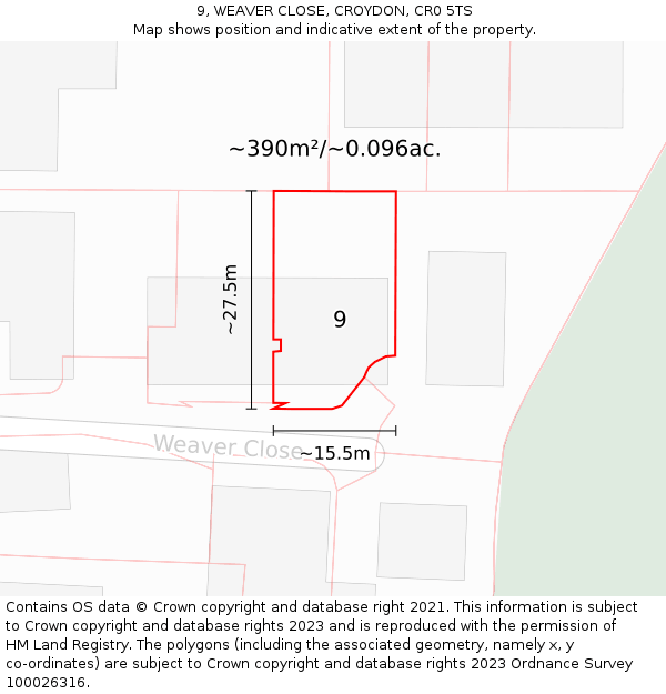 9, WEAVER CLOSE, CROYDON, CR0 5TS: Plot and title map