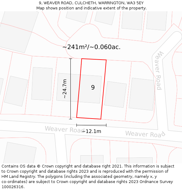 9, WEAVER ROAD, CULCHETH, WARRINGTON, WA3 5EY: Plot and title map