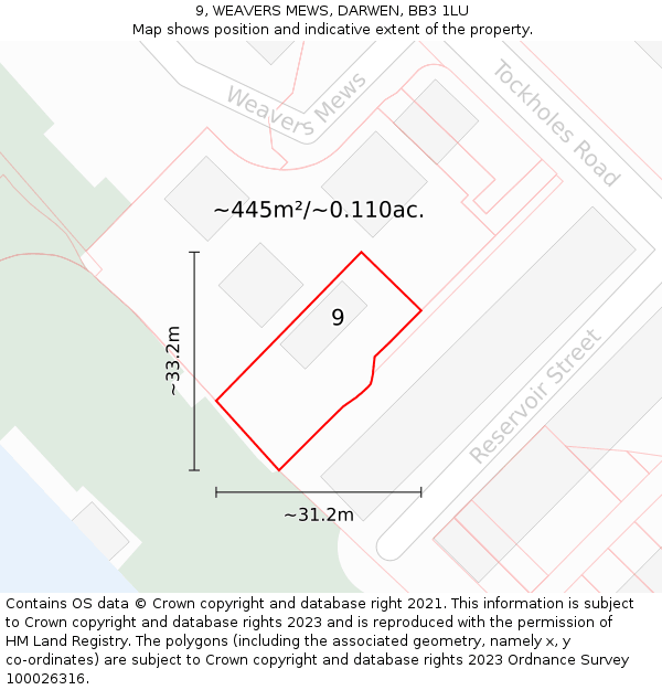 9, WEAVERS MEWS, DARWEN, BB3 1LU: Plot and title map