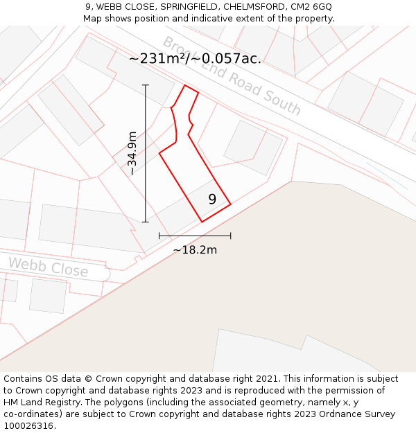 9, WEBB CLOSE, SPRINGFIELD, CHELMSFORD, CM2 6GQ: Plot and title map
