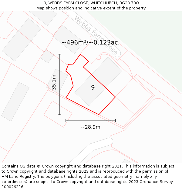 9, WEBBS FARM CLOSE, WHITCHURCH, RG28 7RQ: Plot and title map