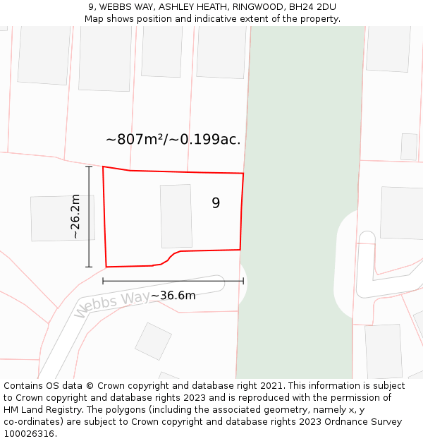 9, WEBBS WAY, ASHLEY HEATH, RINGWOOD, BH24 2DU: Plot and title map