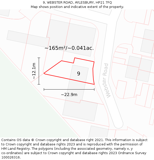 9, WEBSTER ROAD, AYLESBURY, HP21 7FQ: Plot and title map