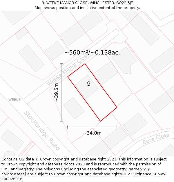 9, WEEKE MANOR CLOSE, WINCHESTER, SO22 5JE: Plot and title map