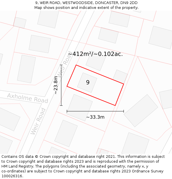 9, WEIR ROAD, WESTWOODSIDE, DONCASTER, DN9 2DD: Plot and title map