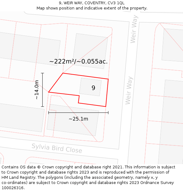 9, WEIR WAY, COVENTRY, CV3 1QL: Plot and title map