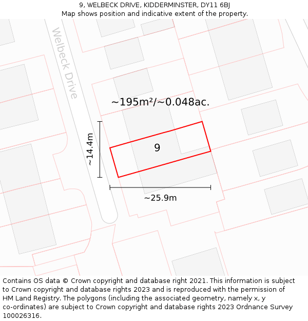 9, WELBECK DRIVE, KIDDERMINSTER, DY11 6BJ: Plot and title map