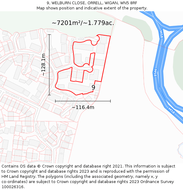 9, WELBURN CLOSE, ORRELL, WIGAN, WN5 8RF: Plot and title map