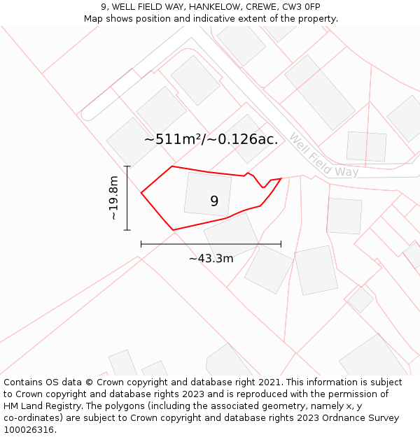 9, WELL FIELD WAY, HANKELOW, CREWE, CW3 0FP: Plot and title map