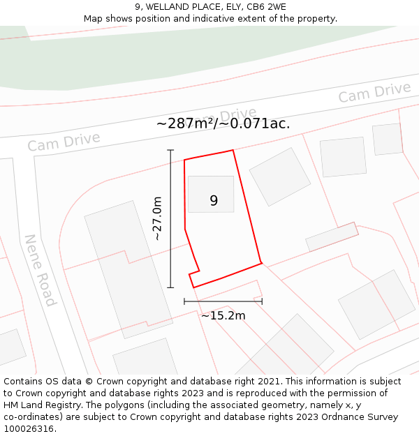 9, WELLAND PLACE, ELY, CB6 2WE: Plot and title map