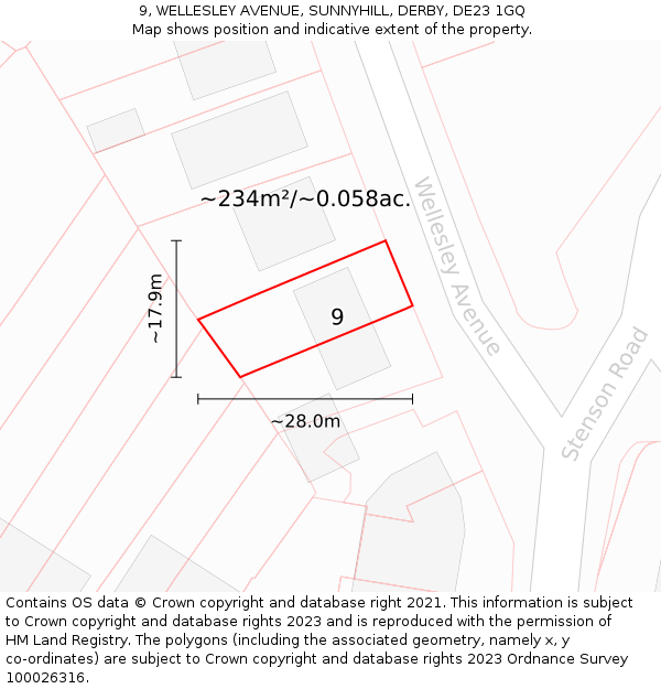 9, WELLESLEY AVENUE, SUNNYHILL, DERBY, DE23 1GQ: Plot and title map