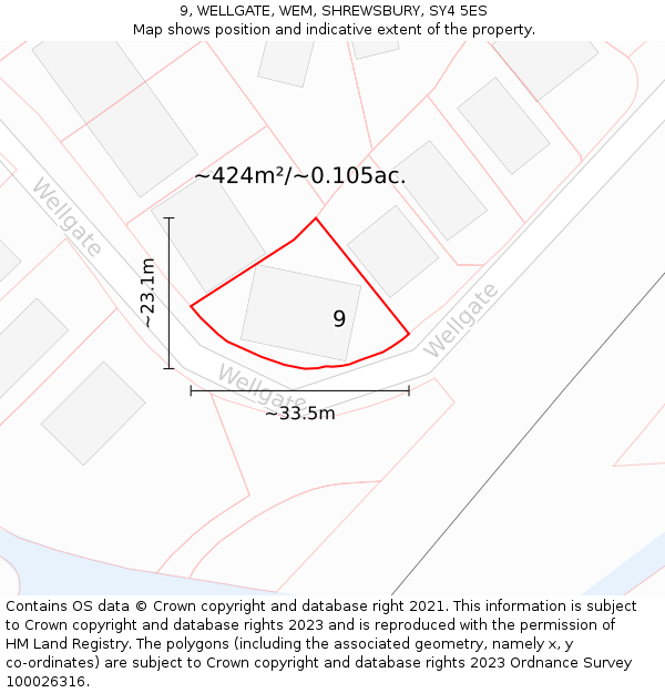 9, WELLGATE, WEM, SHREWSBURY, SY4 5ES: Plot and title map