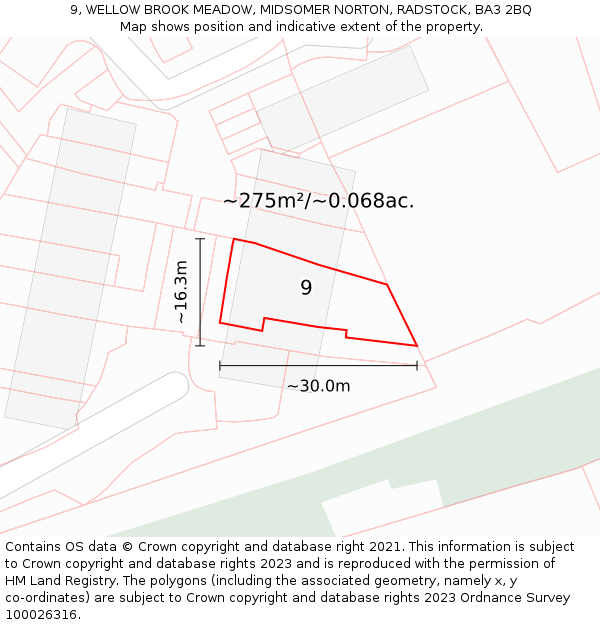 9, WELLOW BROOK MEADOW, MIDSOMER NORTON, RADSTOCK, BA3 2BQ: Plot and title map