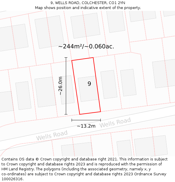 9, WELLS ROAD, COLCHESTER, CO1 2YN: Plot and title map