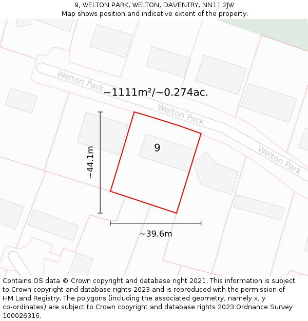 9, WELTON PARK, WELTON, DAVENTRY, NN11 2JW: Plot and title map