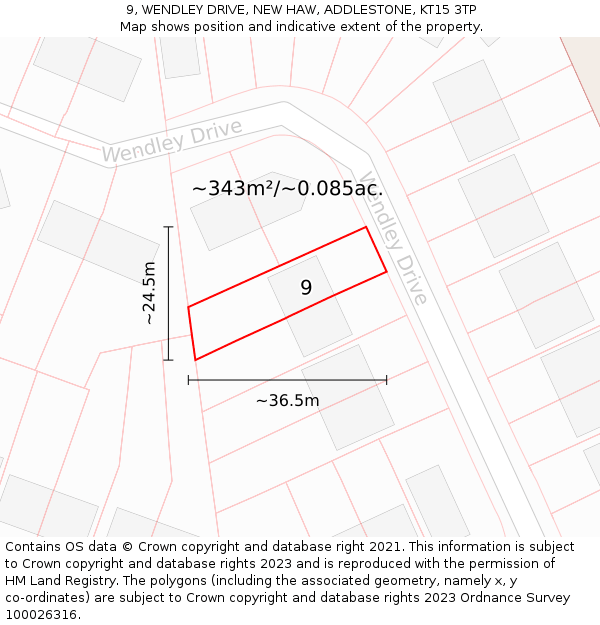 9, WENDLEY DRIVE, NEW HAW, ADDLESTONE, KT15 3TP: Plot and title map