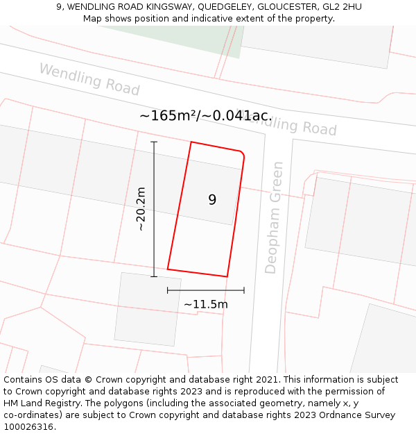9, WENDLING ROAD KINGSWAY, QUEDGELEY, GLOUCESTER, GL2 2HU: Plot and title map