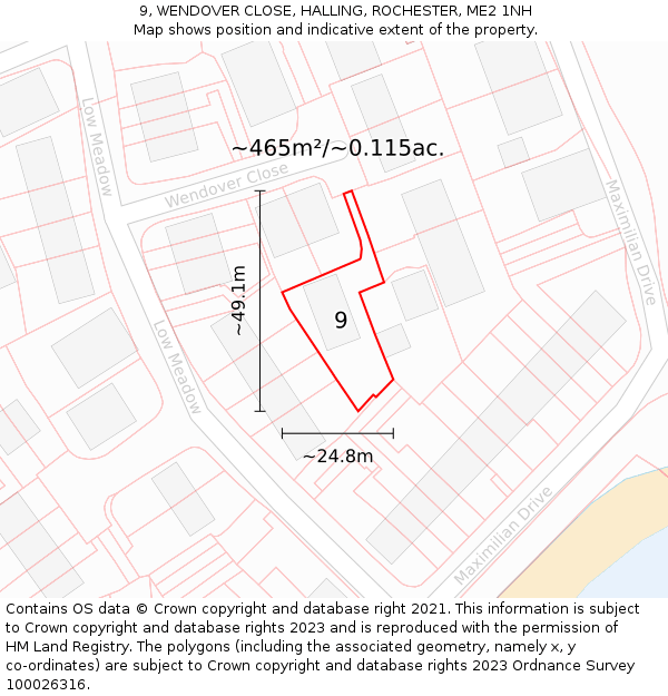 9, WENDOVER CLOSE, HALLING, ROCHESTER, ME2 1NH: Plot and title map