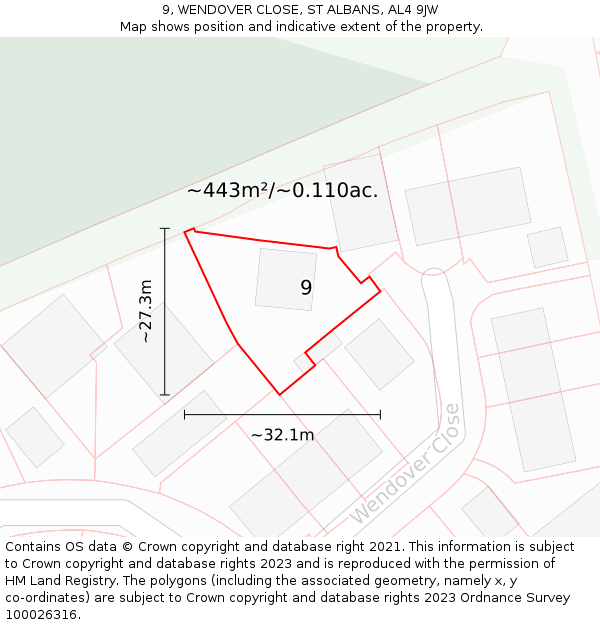 9, WENDOVER CLOSE, ST ALBANS, AL4 9JW: Plot and title map