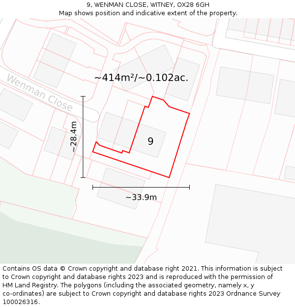 9, WENMAN CLOSE, WITNEY, OX28 6GH: Plot and title map